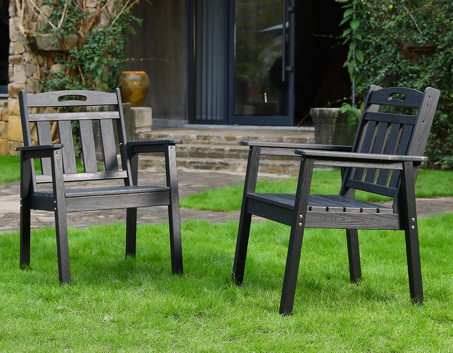 Svart 2-pack upprätt HDPE Adirondack matstol