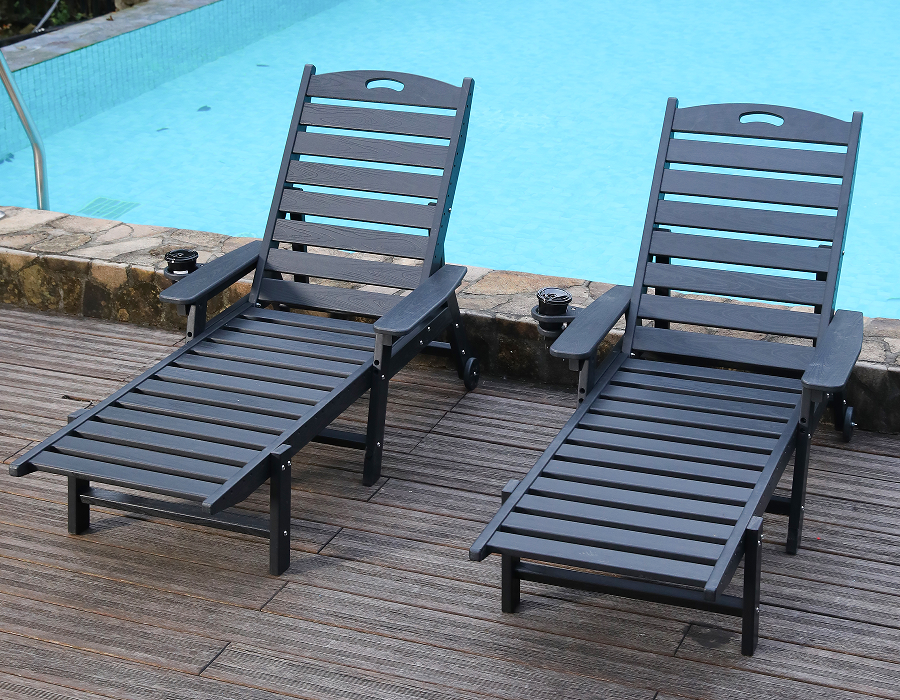 Jet Black 2-Pack HDPE Liggande Adirondack Stol Set
